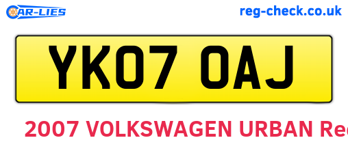 YK07OAJ are the vehicle registration plates.