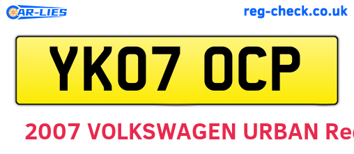 YK07OCP are the vehicle registration plates.