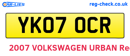 YK07OCR are the vehicle registration plates.