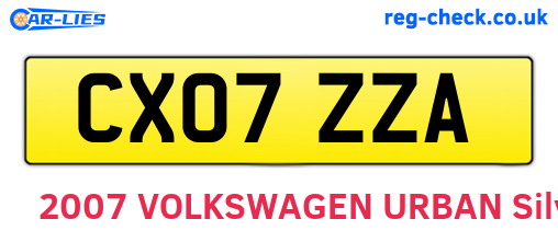 CX07ZZA are the vehicle registration plates.