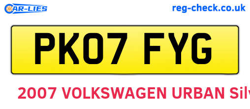 PK07FYG are the vehicle registration plates.