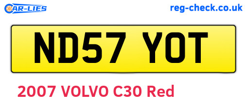ND57YOT are the vehicle registration plates.