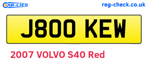 J800KEW are the vehicle registration plates.