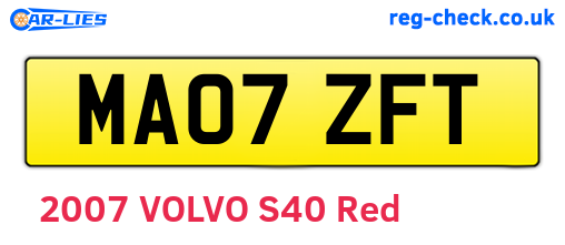 MA07ZFT are the vehicle registration plates.