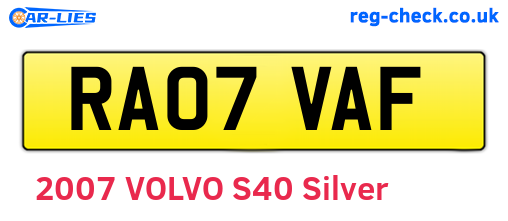RA07VAF are the vehicle registration plates.