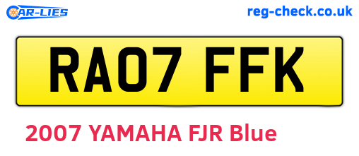 RA07FFK are the vehicle registration plates.