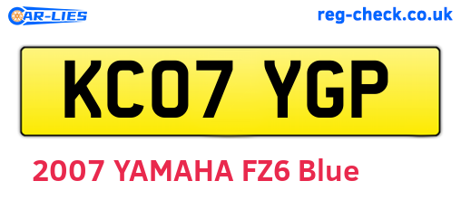 KC07YGP are the vehicle registration plates.