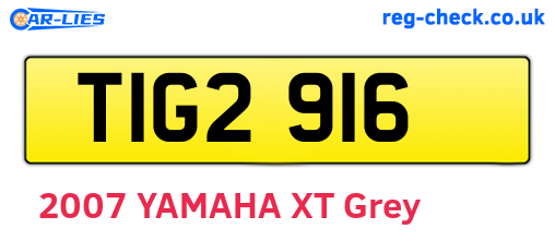 TIG2916 are the vehicle registration plates.