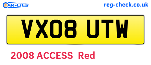 VX08UTW are the vehicle registration plates.