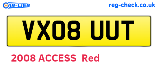 VX08UUT are the vehicle registration plates.