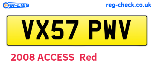 VX57PWV are the vehicle registration plates.