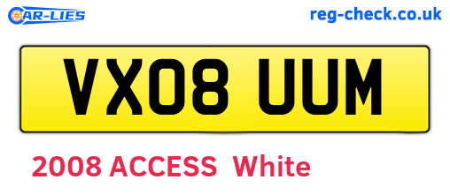 VX08UUM are the vehicle registration plates.