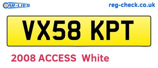 VX58KPT are the vehicle registration plates.