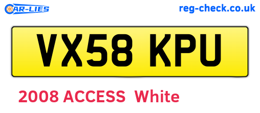 VX58KPU are the vehicle registration plates.