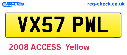 VX57PWL are the vehicle registration plates.