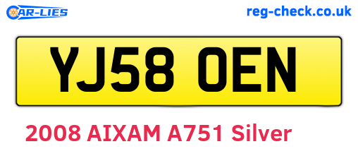 YJ58OEN are the vehicle registration plates.