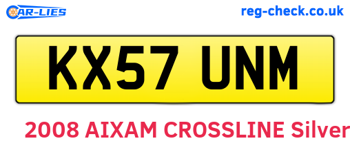 KX57UNM are the vehicle registration plates.