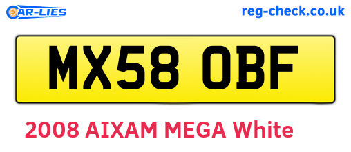 MX58OBF are the vehicle registration plates.