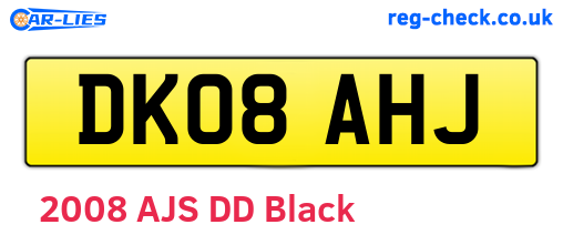 DK08AHJ are the vehicle registration plates.