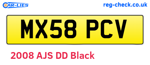MX58PCV are the vehicle registration plates.