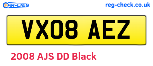 VX08AEZ are the vehicle registration plates.
