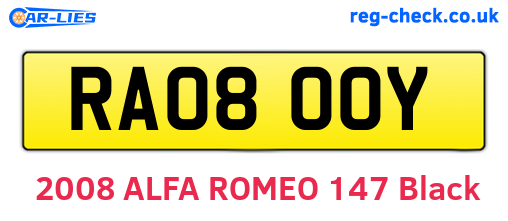 RA08OOY are the vehicle registration plates.