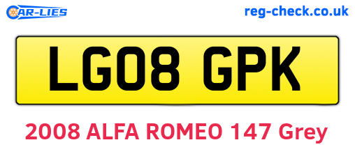 LG08GPK are the vehicle registration plates.