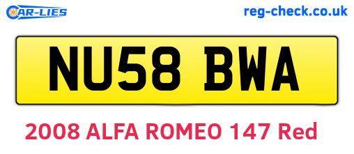 NU58BWA are the vehicle registration plates.