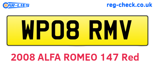WP08RMV are the vehicle registration plates.