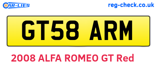 GT58ARM are the vehicle registration plates.
