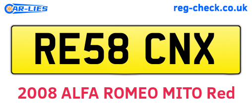 RE58CNX are the vehicle registration plates.