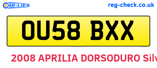 OU58BXX are the vehicle registration plates.