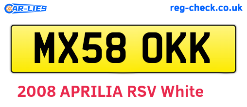 MX58OKK are the vehicle registration plates.