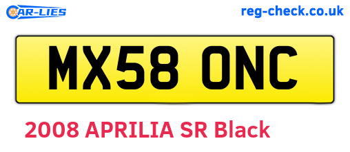 MX58ONC are the vehicle registration plates.