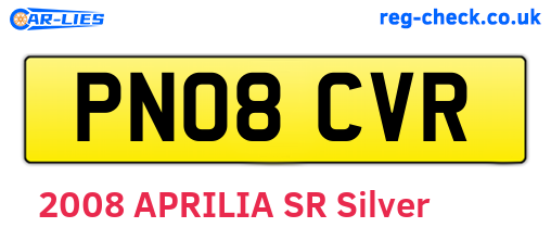 PN08CVR are the vehicle registration plates.