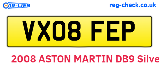VX08FEP are the vehicle registration plates.
