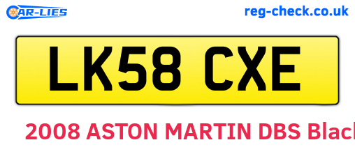 LK58CXE are the vehicle registration plates.