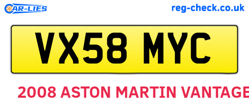 VX58MYC are the vehicle registration plates.