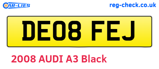 DE08FEJ are the vehicle registration plates.