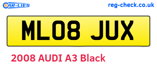 ML08JUX are the vehicle registration plates.