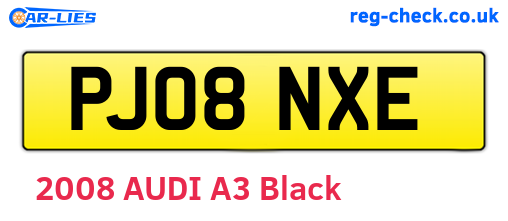 PJ08NXE are the vehicle registration plates.