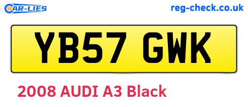 YB57GWK are the vehicle registration plates.