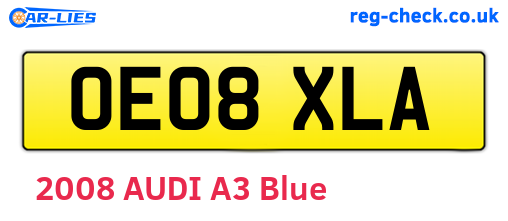 OE08XLA are the vehicle registration plates.