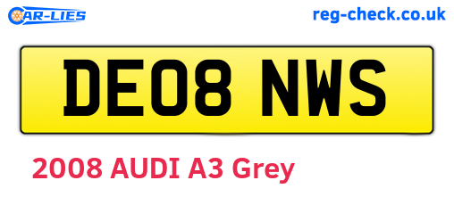 DE08NWS are the vehicle registration plates.