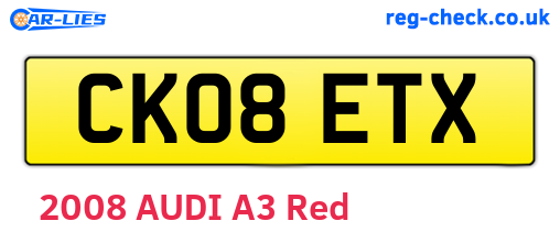 CK08ETX are the vehicle registration plates.