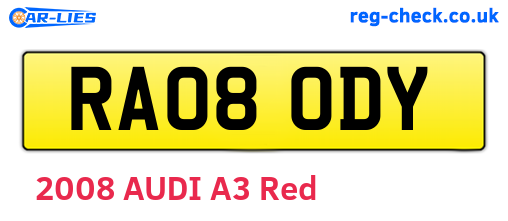 RA08ODY are the vehicle registration plates.