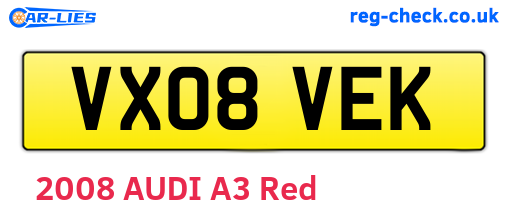 VX08VEK are the vehicle registration plates.