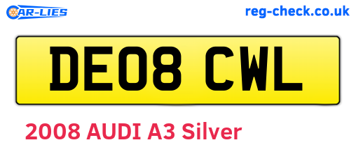 DE08CWL are the vehicle registration plates.