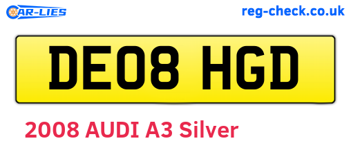 DE08HGD are the vehicle registration plates.