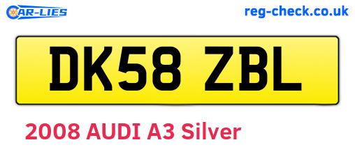 DK58ZBL are the vehicle registration plates.
